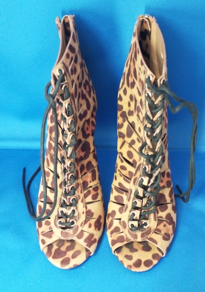 Anne Michelle Leopard Print Lace Up Heels - Picture 7 of 8